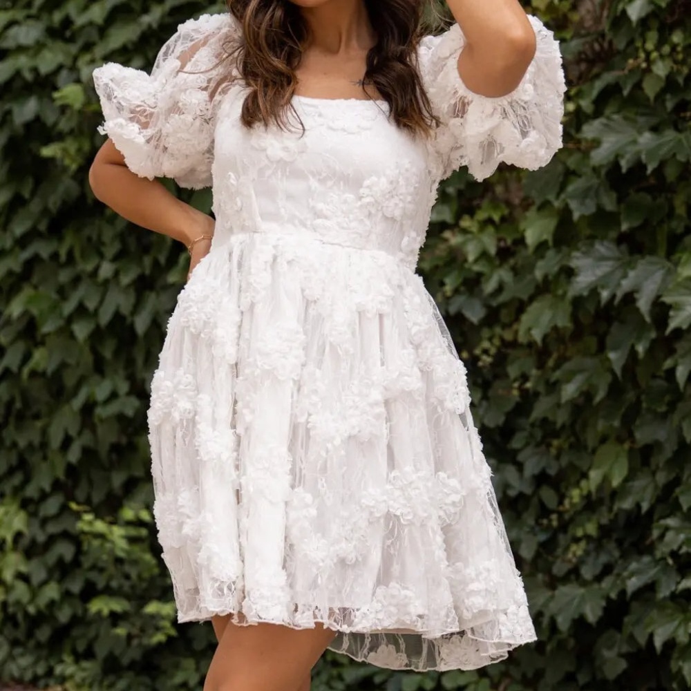 Jo+Co Dreamy Daisy White 3D Floral Mini Dress